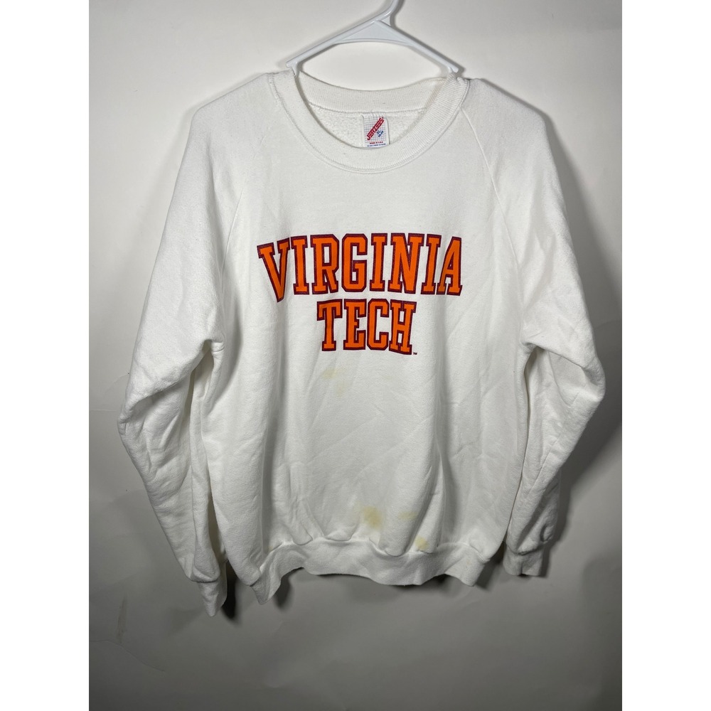Vintage Jerzees Virginia Tech Hokies Sweatshirt White XL‎ College FLAWS